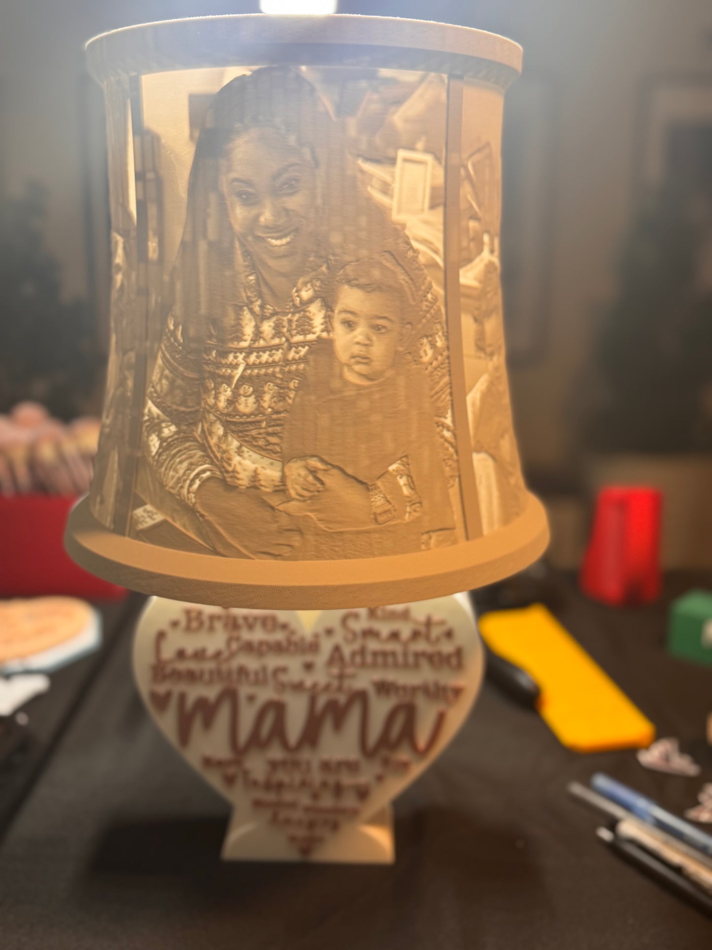 Heart Shaped "Mama" Lamp and Shade Set