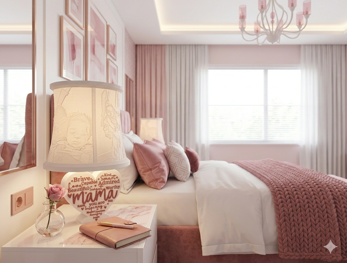 Heart Shaped "Mama" Lamp and Shade Set
