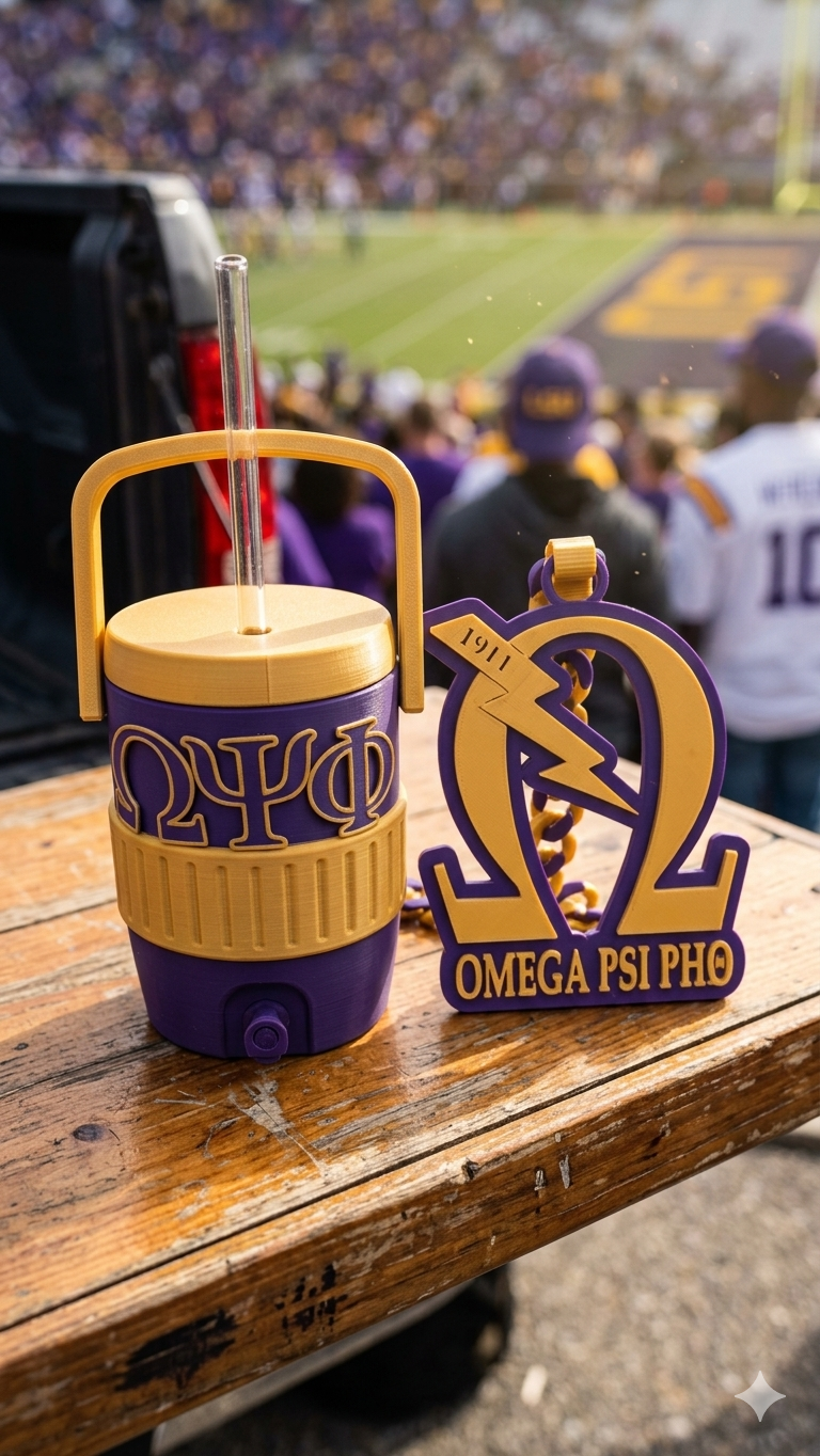 The Ultimate Omega Tailgate Bundle – 3D Printed Custom Cooler Cup & Medallion Chain