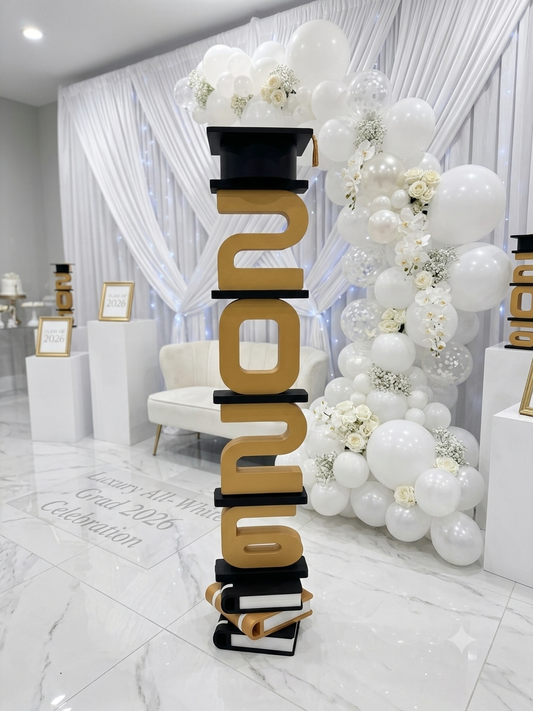 Stacked Graduation Sign with Cap & Books Base